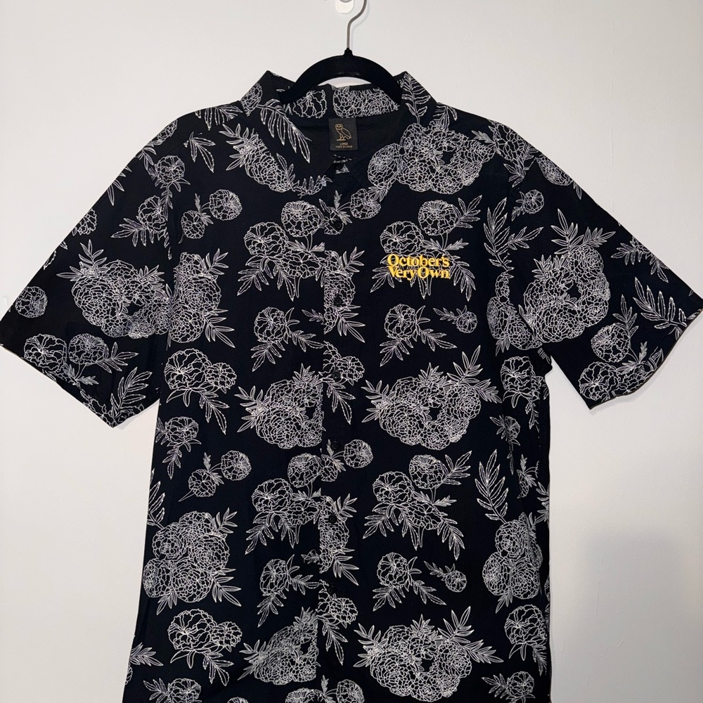 Black Floral Casual Button Down Shirt